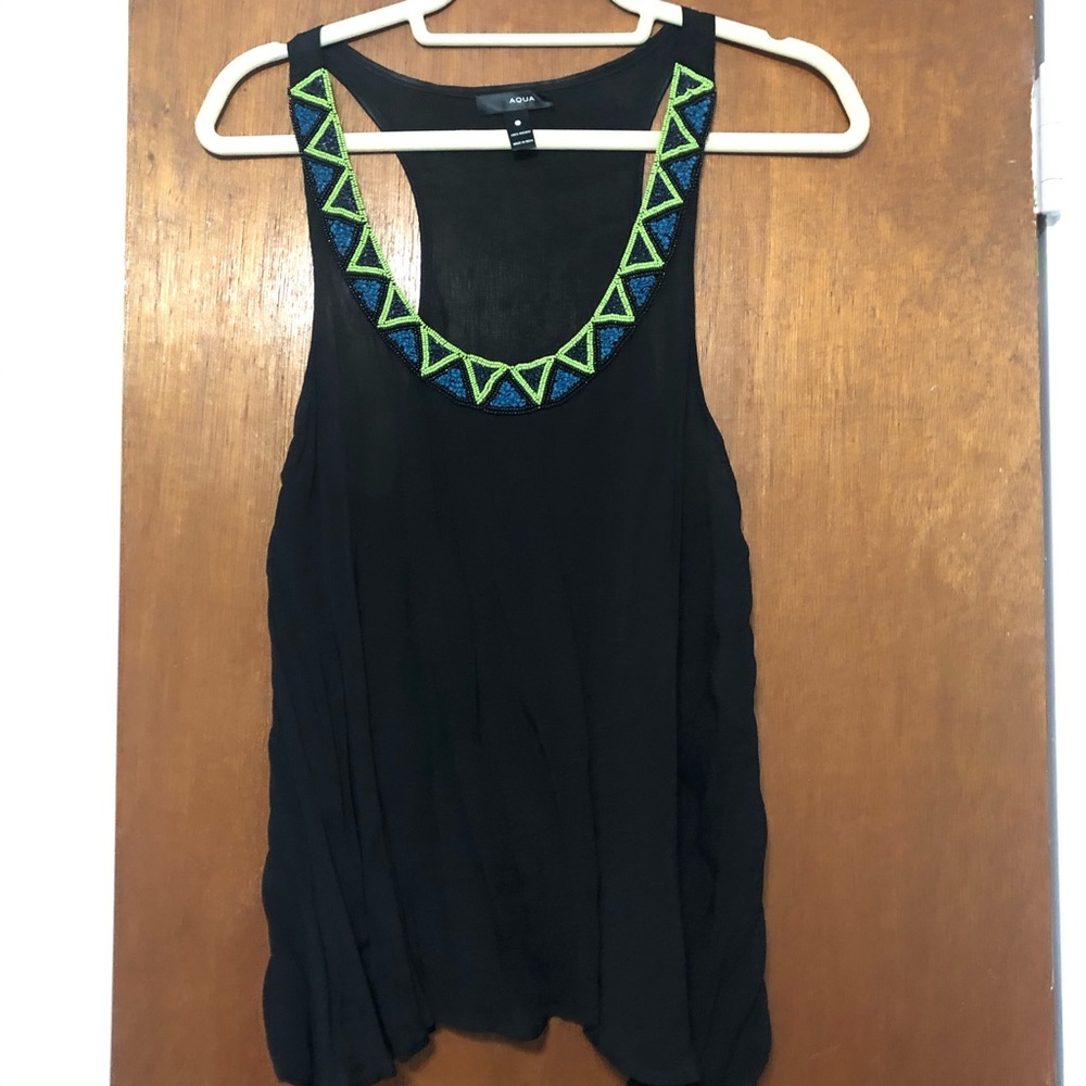 Aqua beaded neck tank
